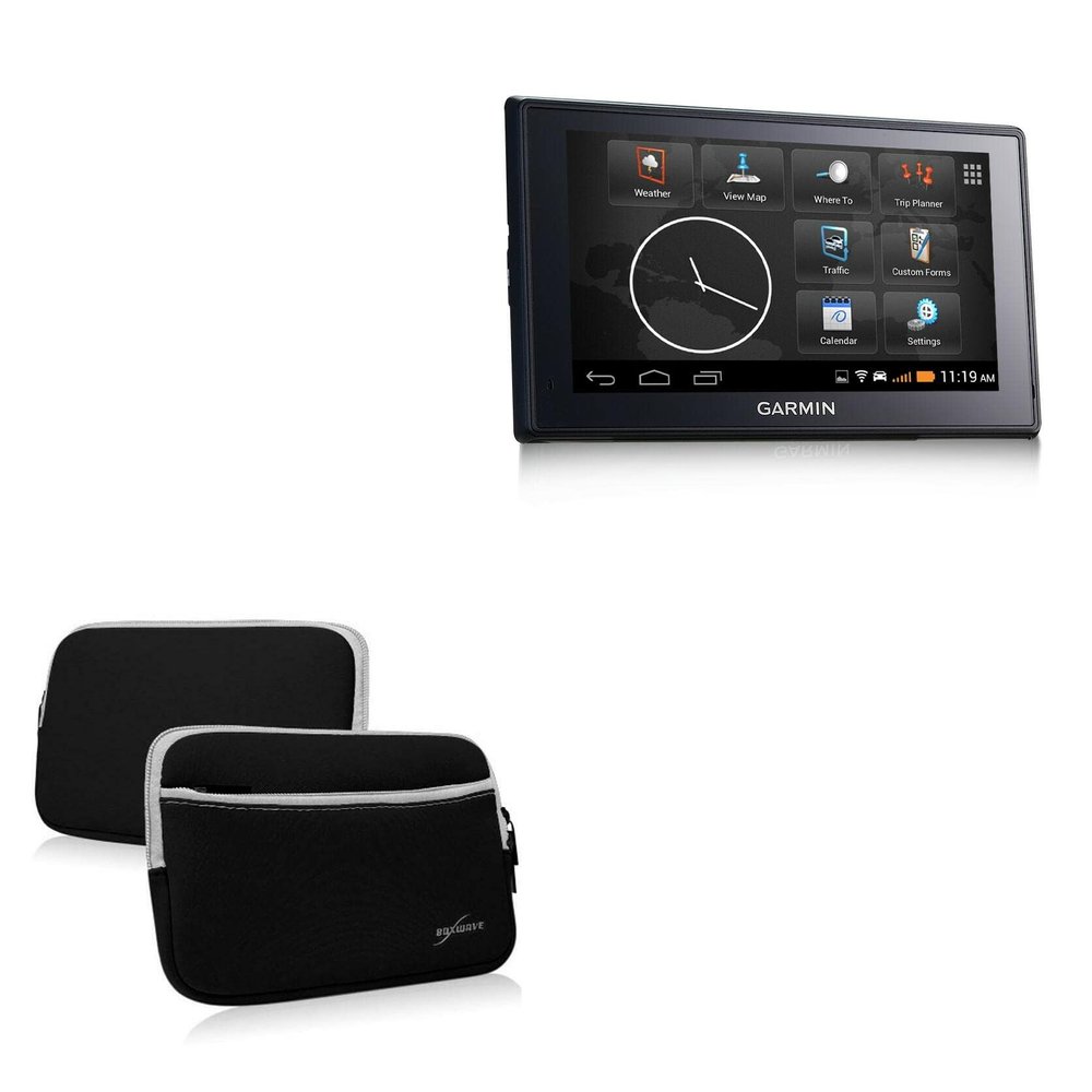 BoxWave Case Compatible with Garmin Fleet 660 - SoftSuit with Pocket, Soft Pouch Neoprene Cover Sleeve Zipper Pocket - Jet Black