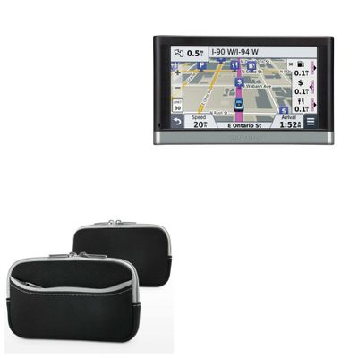 BoxWave Case Compatible with Garmin Nuvi 2598LMTHD - SoftSuit with Pocket, Soft Pouch Neoprene Cover Sleeve Zipper Pocket - Jet Black with Grey Trim