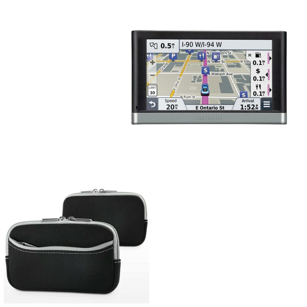 BoxWave Case Compatible with Garmin Nuvi 2598LMTHD - SoftSuit with Pocket, Soft Pouch Neoprene Cover Sleeve Zipper Pocket - Jet Black with Grey Trim