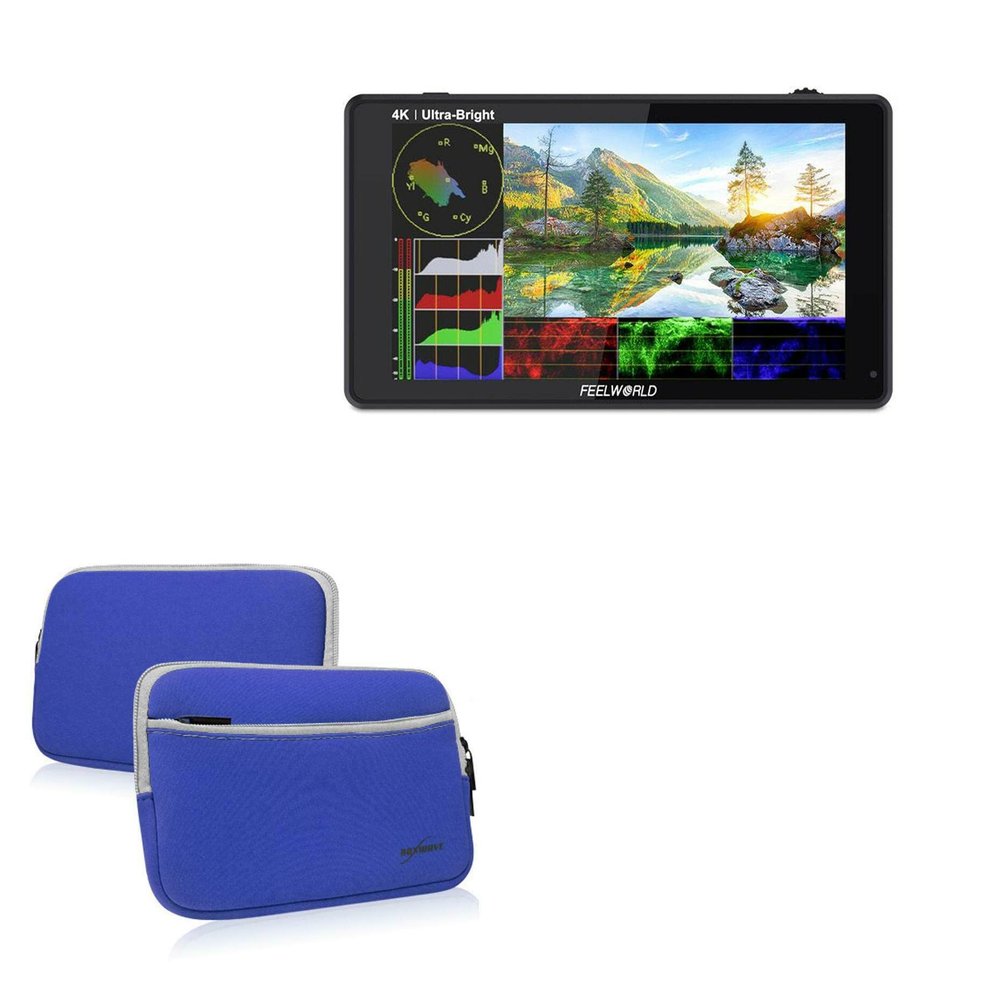 BoxWave Case Compatible with FeelWorld LUT6 - SoftSuit with Pocket, Soft Pouch Neoprene Cover Sleeve Zipper Pocket - Super Blue