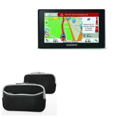BoxWave Case Compatible with Garmin Drive 50LMT - SoftSuit with Pocket, Soft Pouch Neoprene Cover Sleeve Zipper Pocket - Jet Black with Grey Trim
