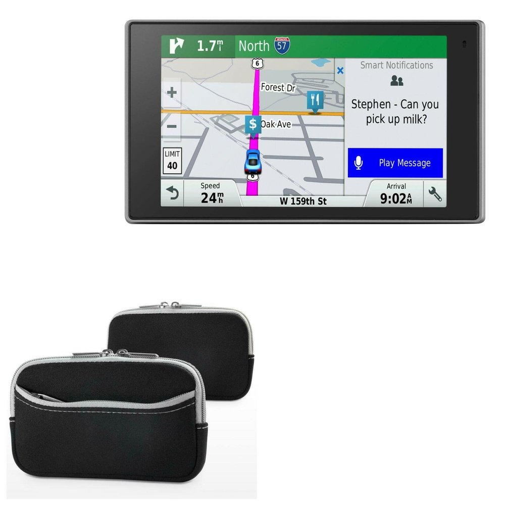 BoxWave Case Compatible with Garmin DriveLuxe 50LMTHD - SoftSuit with Pocket, Soft Pouch Neoprene Cover Sleeve Zipper Pocket - Jet Black with Grey Trim