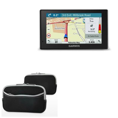 BoxWave Case Compatible with Garmin DriveAssist 50LMT - SoftSuit with Pocket, Soft Pouch Neoprene Cover Sleeve Zipper Pocket - Jet Black with Grey Trim