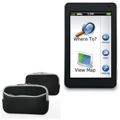 BoxWave Case Compatible with Garmin Nuvi 3490LMT - SoftSuit with Pocket, Soft Pouch Neoprene Cover Sleeve Zipper Pocket - Jet Black with Grey Trim