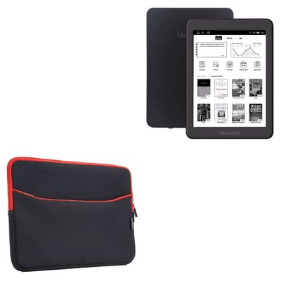 BoxWave Case Compatible with Boyue Likebook Mars - SoftSuit with Pocket, Soft Pouch Neoprene Cover Sleeve Zipper Pocket - Jet Black with Red Trim