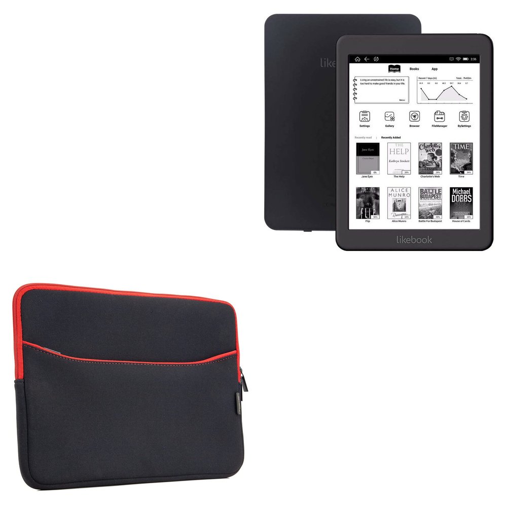 BoxWave Case Compatible with Boyue Likebook Mars - SoftSuit with Pocket, Soft Pouch Neoprene Cover Sleeve Zipper Pocket - Jet Black with Red Trim