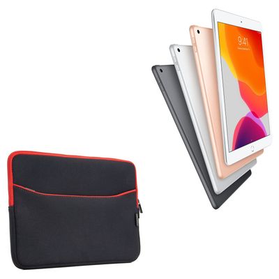 BoxWave Case Compatible with Apple iPad (7th Gen 2019) - SoftSuit with Pocket, Soft Pouch Neoprene Cover Sleeve Zipper Pocket - Jet Black with Red Trim