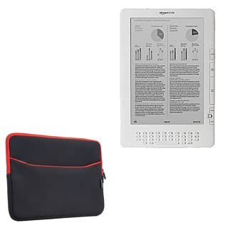 BoxWave Case Compatible with Kindle DX (2009) - SoftSuit with Pocket, Soft Pouch Neoprene Cover Sleeve Zipper Pocket - Jet Black with Red Trim