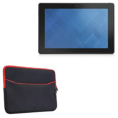 BoxWave Case Compatible with Dell Venue 10 5050 - SoftSuit with Pocket, Soft Pouch Neoprene Cover Sleeve Zipper Pocket - Jet Black with Red Trim