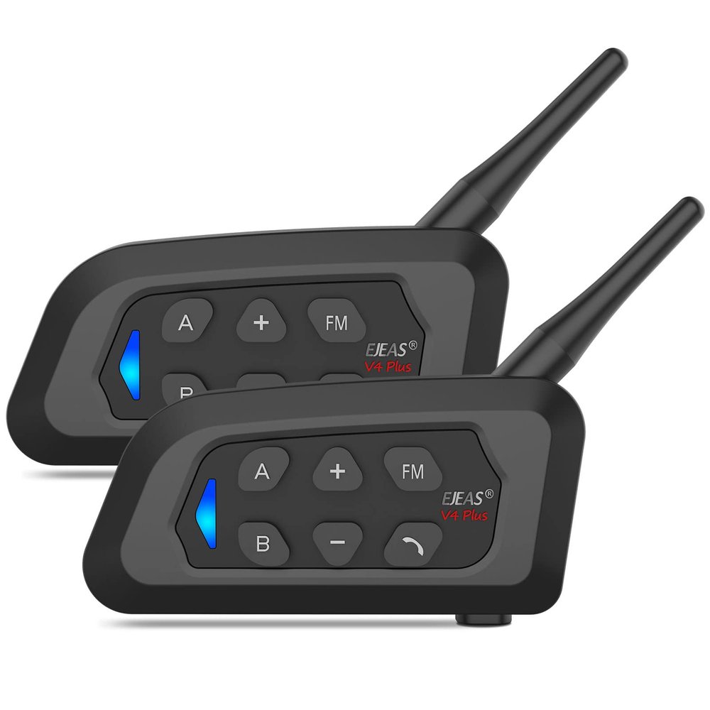 EJEAS V4 Plus Helmet Communication System, Motorcycle Bluetooth V5.1 Headset 1500m Helmet Intercom with Noise Reduction/3D Sound/FM Radio/Hands-Free, Ideal for 2 to 4 Riders Group Talking (2PCS)