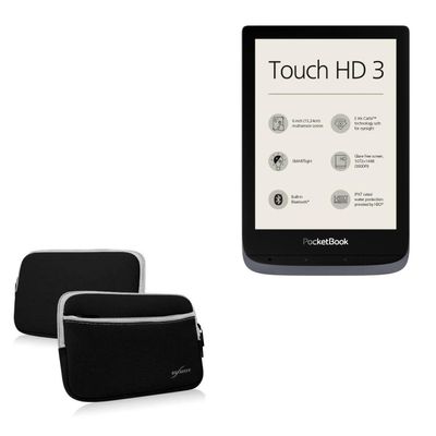 BoxWave Case Compatible with Pocketbook Touch HD 3 - SoftSuit with Pocket, Soft Pouch Neoprene Cover Sleeve Zipper Pocket - Jet Black