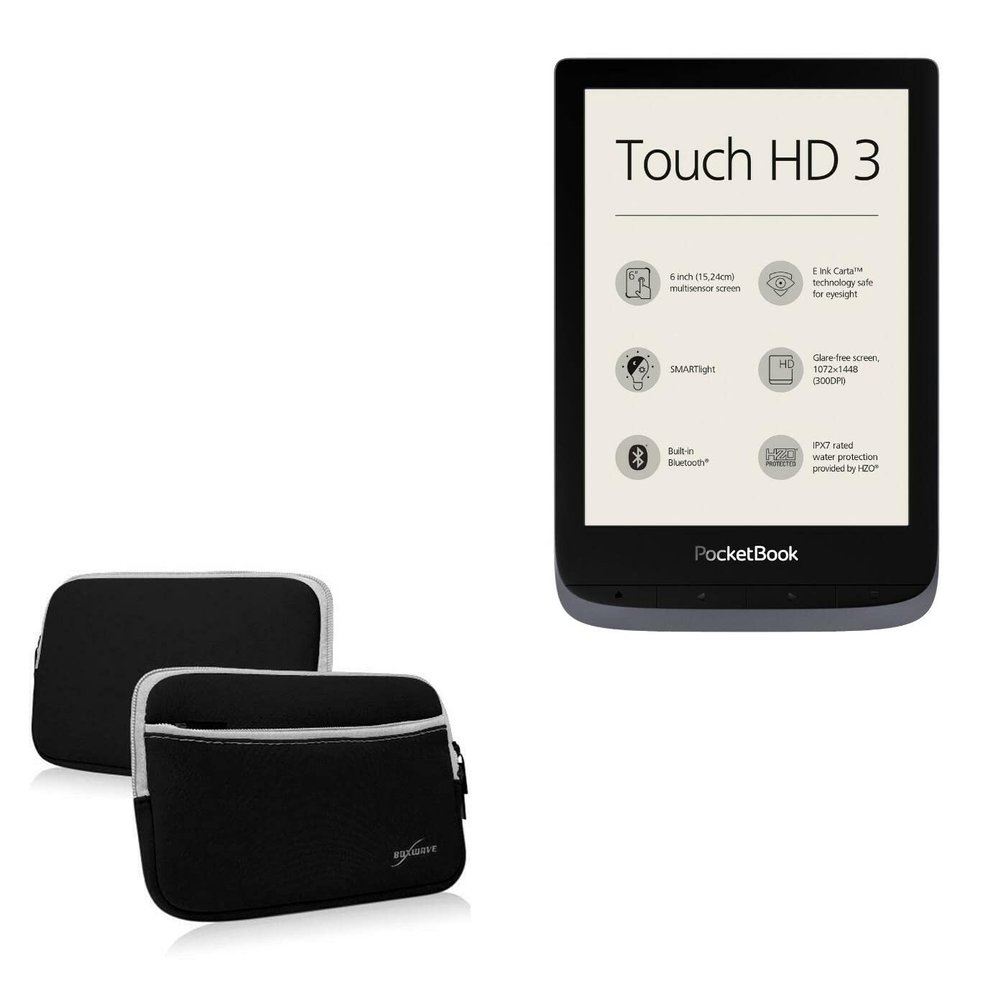 BoxWave Case Compatible with Pocketbook Touch HD 3 - SoftSuit with Pocket, Soft Pouch Neoprene Cover Sleeve Zipper Pocket - Jet Black