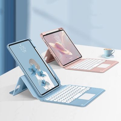 KMXDD Keyboard Case Compatible with iPad Mini 6th Generation Magnetic Case Touchpad Keyboard Vertical Detachable Keyboard Removable Transparent Back Cover (Pink)