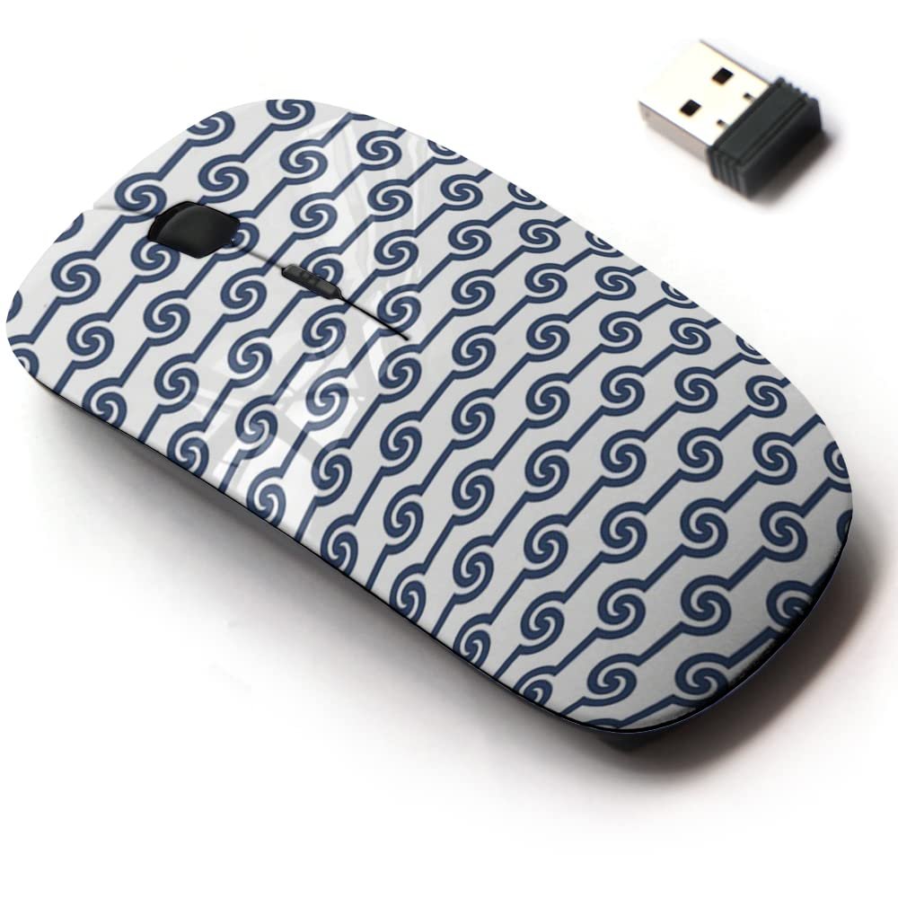 2.4G Wireless Mouse with Cute Pattern Design for All Laptops and Desktops with Nano Receiver - Blue Wave Natural Geometric