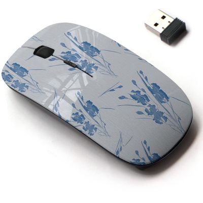 2.4G Wireless Mouse with Cute Pattern Design for All Laptops and Desktops with Nano Receiver - Blue Flowers iris