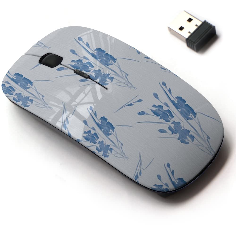2.4G Wireless Mouse with Cute Pattern Design for All Laptops and Desktops with Nano Receiver - Blue Flowers iris