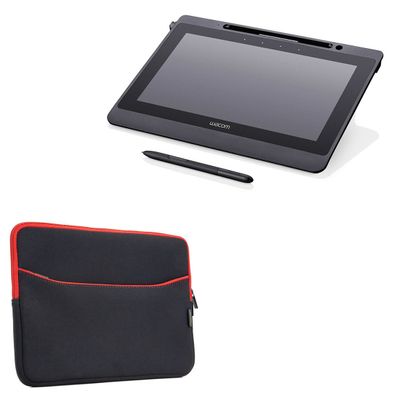 BoxWave Case Compatible with Wacom DTU-1141 - SoftSuit with Pocket, Soft Pouch Neoprene Cover Sleeve Zipper Pocket - Jet Black with Red Trim