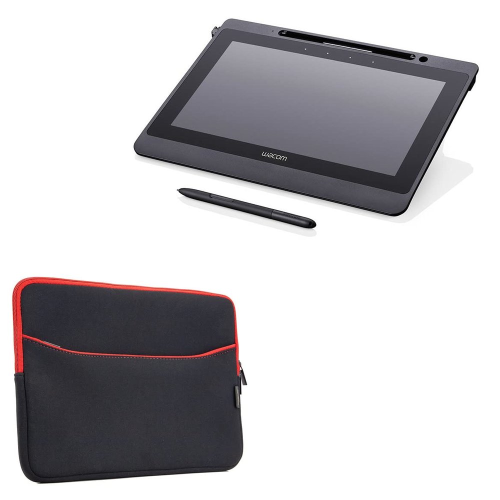 BoxWave Case Compatible with Wacom DTU-1141 - SoftSuit with Pocket, Soft Pouch Neoprene Cover Sleeve Zipper Pocket - Jet Black with Red Trim