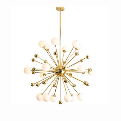Unique Dandelion 1-Lights Sputnik Chandelier Vintage Gold Chrome Finish Metal During Light Spherical Opaline Glass Shade Hanging Light for Bedroom-Golden 18 Head