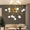 Unique Dandelion 1-Lights Sputnik Chandelier Vintage Gold Chrome Finish Metal During Light Spherical Opaline Glass Shade Hanging Light for Bedroom-Golden 18 Head view 2