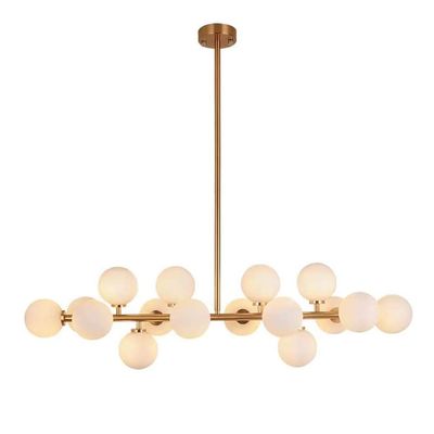 Modern Round 16-Lights During Light Spherical Opaline Glass Shade Hanging Light Gold Metal Hanging Lamp for Kitchen Island Dining Room Sink Bar-Golden 16 Head