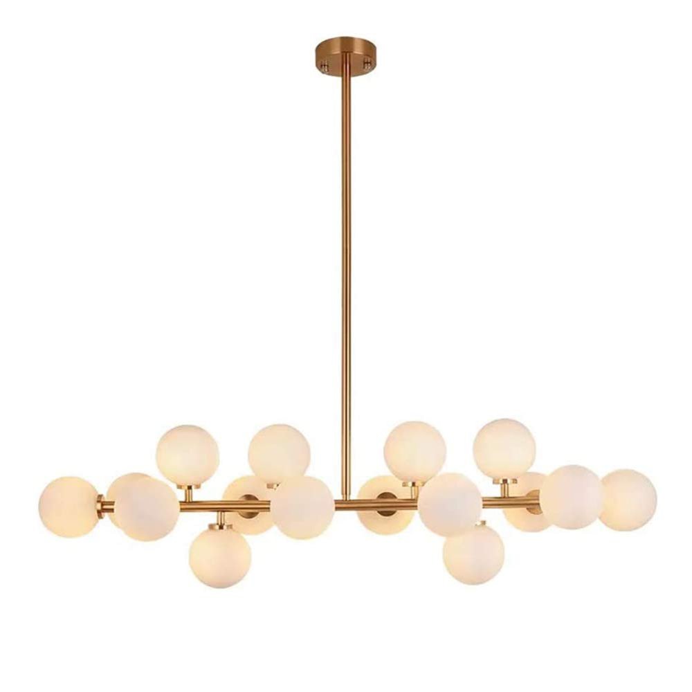 Modern Round 16-Lights During Light Spherical Opaline Glass Shade Hanging Light Gold Metal Hanging Lamp for Kitchen Island Dining Room Sink Bar-Golden 16 Head