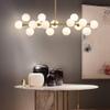 Modern Round 16-Lights During Light Spherical Opaline Glass Shade Hanging Light Gold Metal Hanging Lamp for Kitchen Island Dining Room Sink Bar-Golden 16 Head view 4