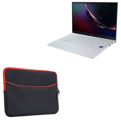 BoxWave Case Compatible with Samsung Galaxy Book Ion (13 in) - SoftSuit with Pocket, Soft Pouch Neoprene Cover Sleeve Zipper Pocket - Jet Black with Red Trim