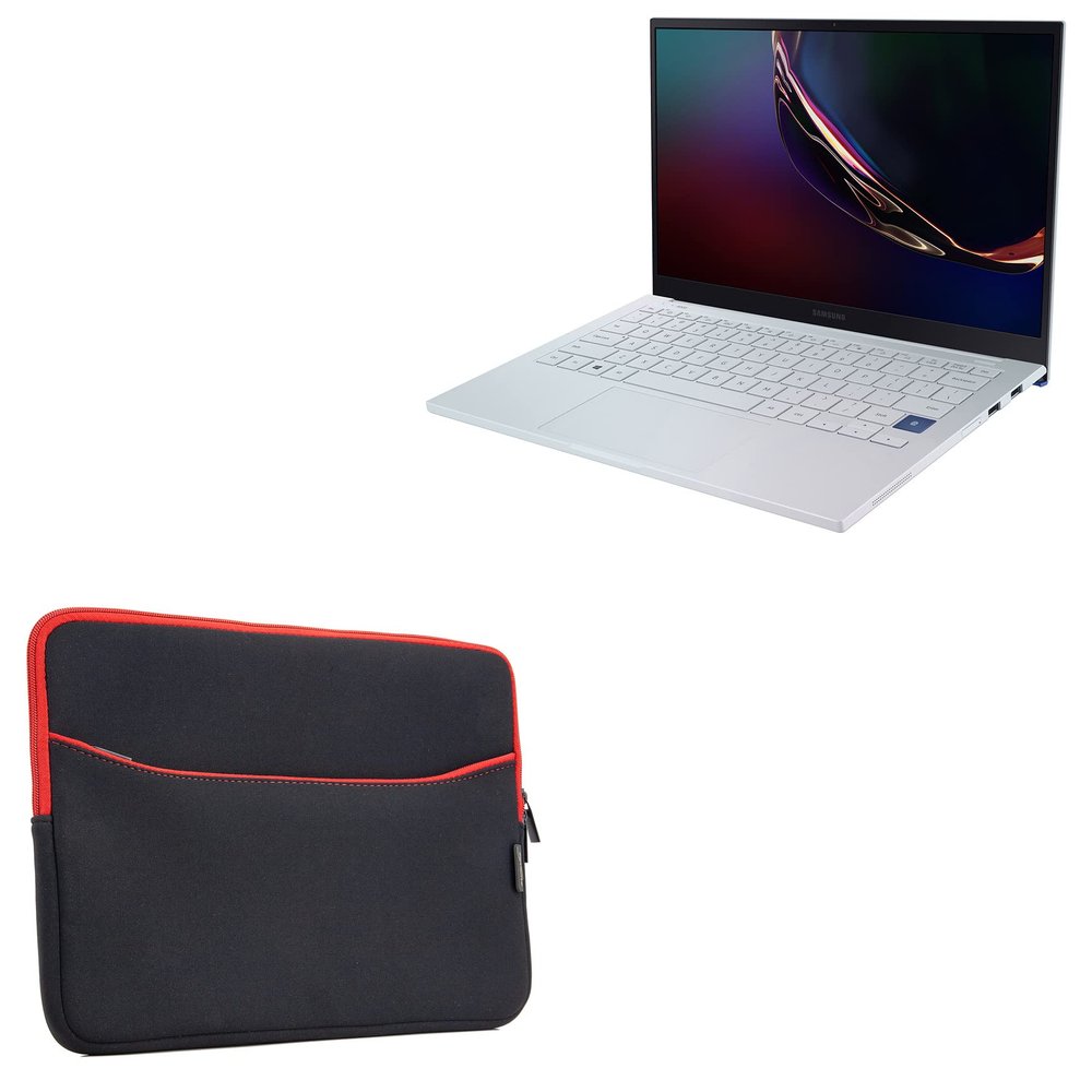 BoxWave Case Compatible with Samsung Galaxy Book Ion (13 in) - SoftSuit with Pocket, Soft Pouch Neoprene Cover Sleeve Zipper Pocket - Jet Black with Red Trim