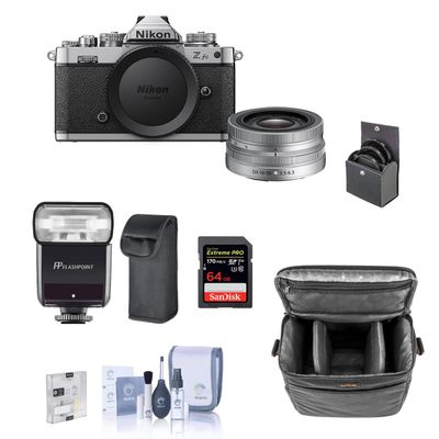 Nikon Z fc DX-Format Mirrorless Camera with 16-50mm Lens Bundle with Flashpoint Zoom-Mini TTL R2 Flash, 64GB SD Card, Bag, Screen Protector, Filter Kit, Cleaning Kit