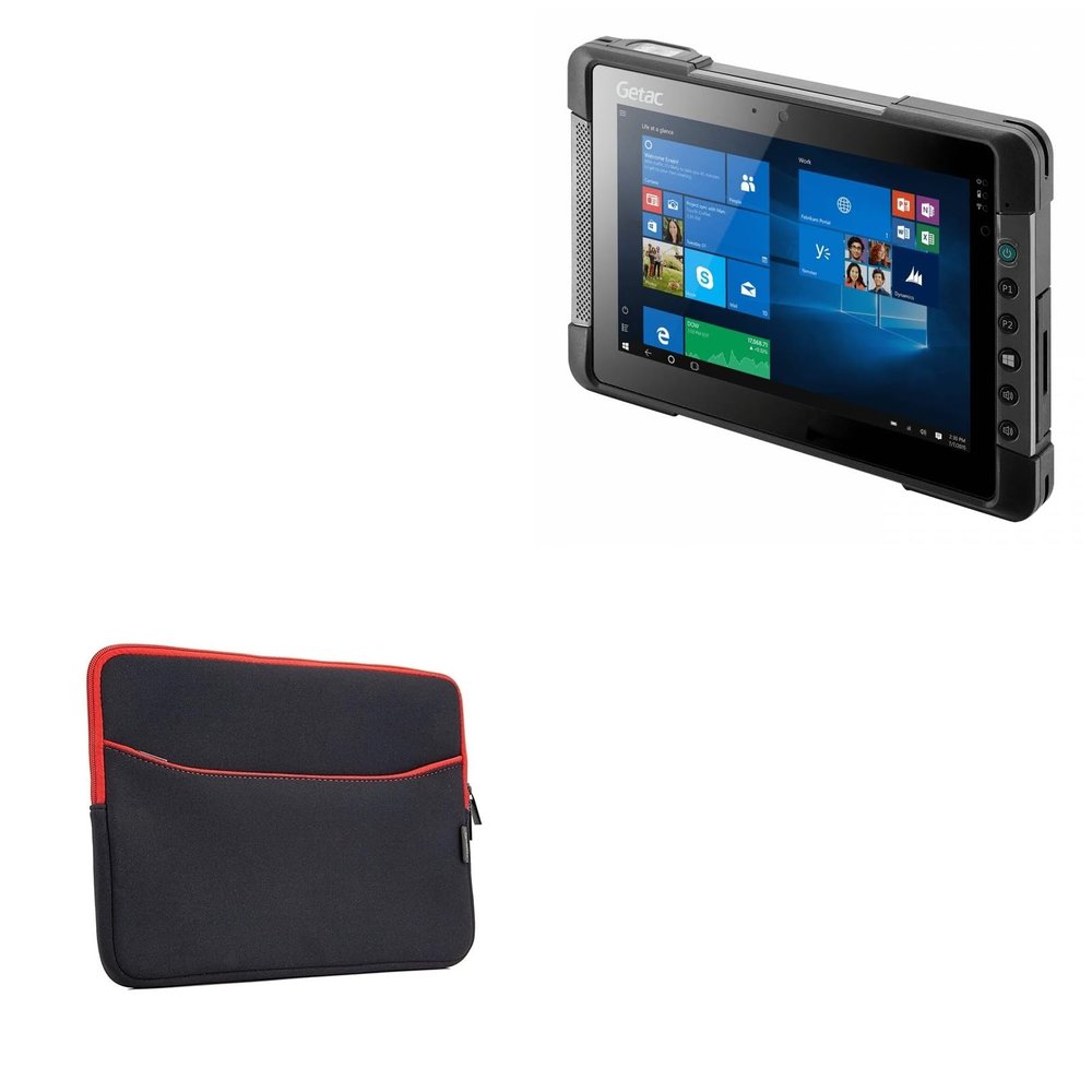 BoxWave Case Compatible with Getac T800 (Gen 2) - SoftSuit with Pocket, Soft Pouch Neoprene Cover Sleeve Zipper Pocket - Jet Black with Red Trim