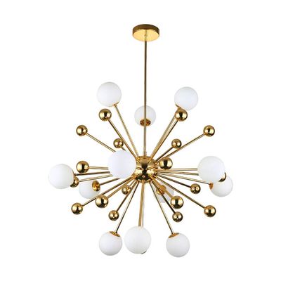 Unique Dandelion 1-Lights Sputnik Chandelier Vintage Gold Chrome Finish Metal During Light Spherical Opaline Glass Shade Hanging Light For Bedroom-Golden 12 head