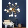 Unique Dandelion 1-Lights Sputnik Chandelier Vintage Gold Chrome Finish Metal During Light Spherical Opaline Glass Shade Hanging Light For Bedroom-Golden 12 head view 3
