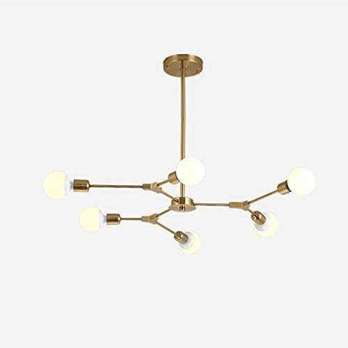 Modern 9-Lights Sputnik Chandelier Irregular Metal During Light Round Opaline Glass Shade Ceiling Light for Kitchen Living Room Hallway-Golden 6 Head