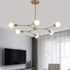 Modern 9-Lights Sputnik Chandelier Irregular Metal During Light Round Opaline Glass Shade Ceiling Light for Kitchen Living Room Hallway-Golden 6 Head view 2