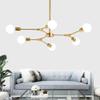 Modern 9-Lights Sputnik Chandelier Irregular Metal During Light Round Opaline Glass Shade Ceiling Light for Kitchen Living Room Hallway-Golden 6 Head view 3