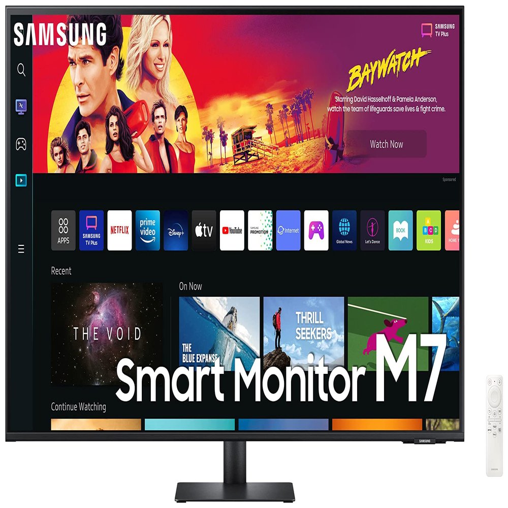 Samsung 43" M70B Series 4K UHD USB-C Smart Monitor & Streaming TV, 4ms, 60Hz, HDR10, Wireless Display, Gaming and IoT Hubs, Alexa Built-in, 2022, LS43BM702UNXZA, Black