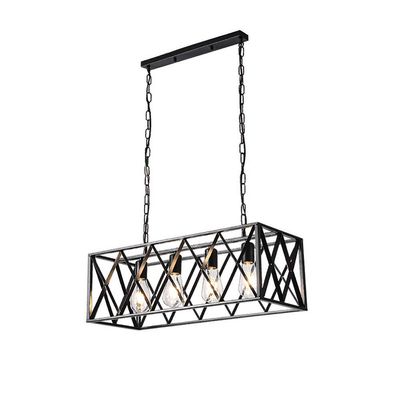 LLDHWX Vintage Metal -Lights During Light Black Rectangle Hanging Light Unique Ceiling Light for Kitchen Island Dining Room Farmhouse Home Hallway-Black 4 Heads