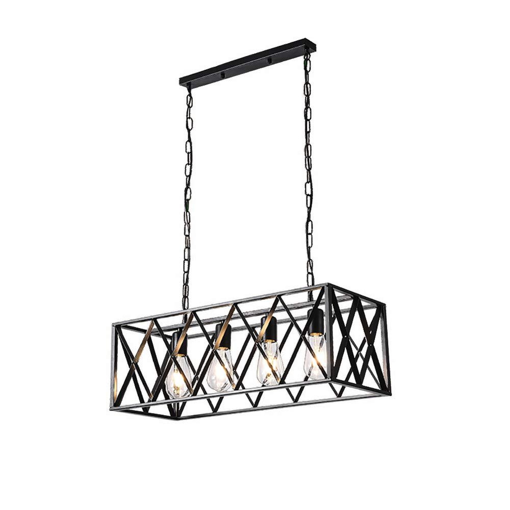 LLDHWX Vintage Metal -Lights During Light Black Rectangle Hanging Light Unique Ceiling Light for Kitchen Island Dining Room Farmhouse Home Hallway-Black 4 Heads