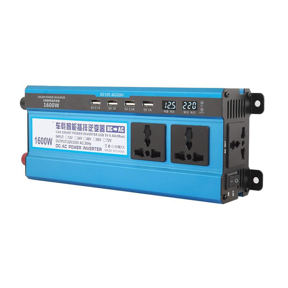 Niczu 500W 1200W 1600W 2200W 3000W Modified Sine Wave Power Inverter DC 12V 24V 48V 60V to AC 220V with 4 USB Ports Car Inverter,1600W-12V