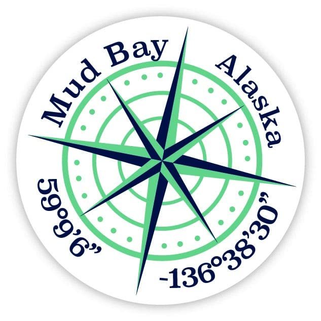 Mud Bay Alaska 2-Inch Vinyl Decal Sticker Latitude Longitude Compass Design