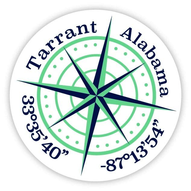 Tarrant Alabama 2-Inch Vinyl Decal Sticker Latitude Longitude Compass Design