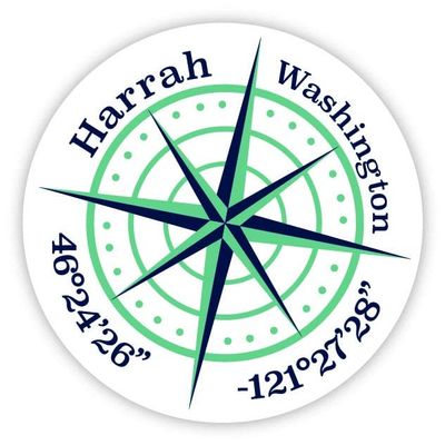 Harrah Washington 2-Inch Vinyl Decal Sticker Latitude Longitude Compass Design