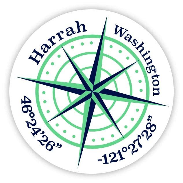 Harrah Washington 2-Inch Vinyl Decal Sticker Latitude Longitude Compass Design
