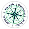 Harrah Washington 2-Inch Vinyl Decal Sticker Latitude Longitude Compass Design view 1
