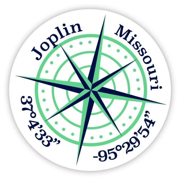 Joplin Missouri 2-Inch Vinyl Decal Sticker Latitude Longitude Compass Design