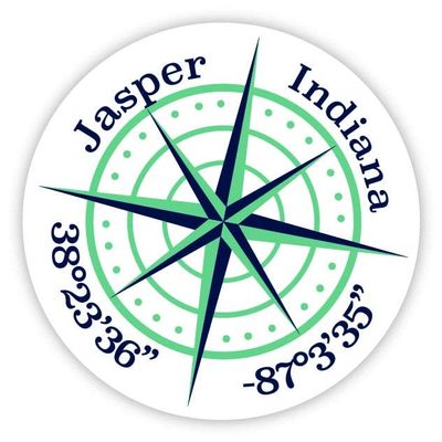 Jasper Indiana 2-Inch Vinyl Decal Sticker Latitude Longitude Compass Design