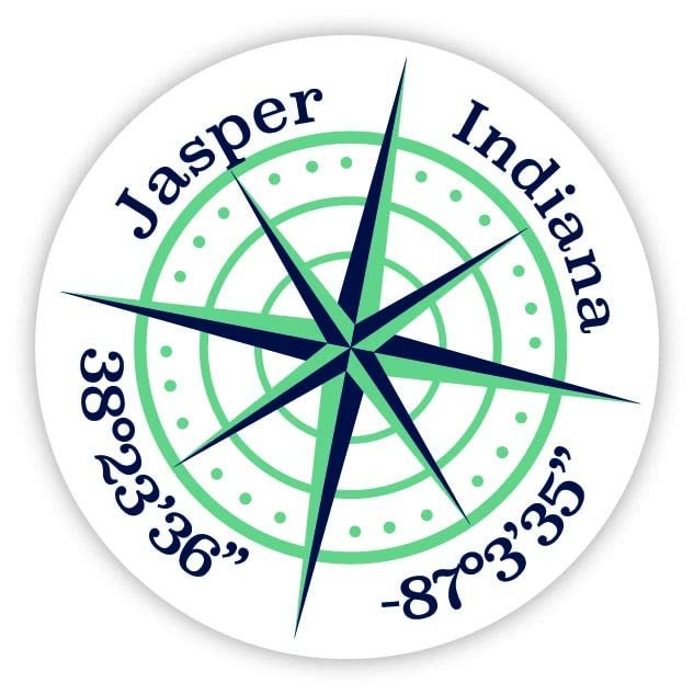 Jasper Indiana 2-Inch Vinyl Decal Sticker Latitude Longitude Compass Design