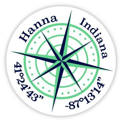 Hanna Indiana 2-Inch Vinyl Decal Sticker Latitude Longitude Compass Design