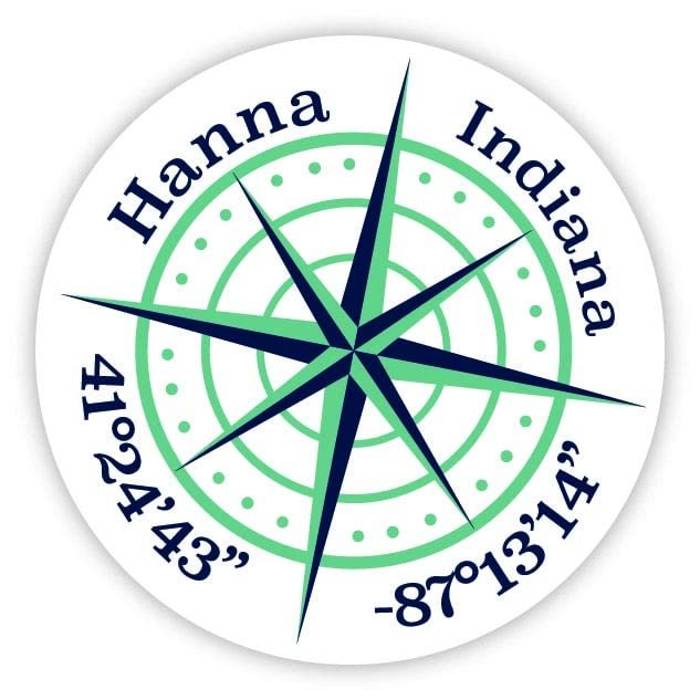 Hanna Indiana 2-Inch Vinyl Decal Sticker Latitude Longitude Compass Design